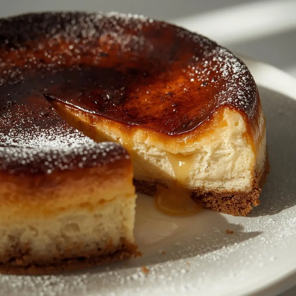 a very professionally made san sebastian cheesecake